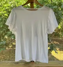 a Loves a Women's White Flutter Sleeve Top Size L