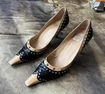 Moschino Cheap & Chic Studded Black And Tan Leather Heels