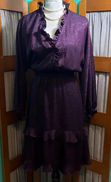 Emma & Michele Elegant Long Sleeve Dress in Deep Purple