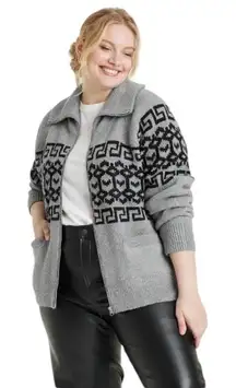 Womens Zip-Up Cardigan Universal Thread Heather Gray Zig Zag Size XL