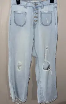 Trendy Light Blue Wide Leg Jeans