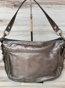 Women's Coach Zoe Gun Metal Grey Leather Shoulder Bag One Size