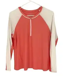 L.L. Bean Rash guard 1/4 Quarter Zip Jersey Shirt Top Size‎ Large Coral/White
