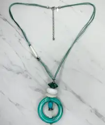 Chico's Silver Tone Faux Turquoise Beaded Pendant Necklace ✨