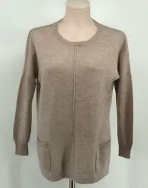 Premise 100% Cashmere Sweater 3/4 Sleeve Pockets Beige Womens‎ Size S Crewneck