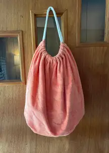 Peach Terry Cloth And Rope Shoulder Beach Bag EUC