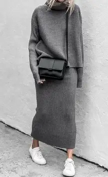 ZARA TREND ALERT 🔥 Marled Gray Knit A Line High Waist Midi Skirt