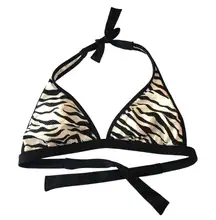 Guess Bikini Top Triangle Halter Removable Cups Zebra Stripe Black White L