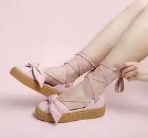 Puma x Fenty by Rihanna Pink Bow Lace Up Leather Creeper Platform Sandals