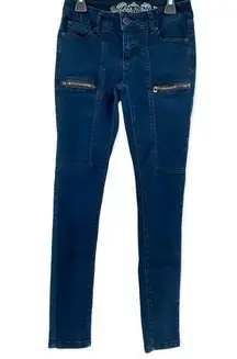 Wax Jean Premium Wax Junior’s Navy Blue Moto Style Front Zipped Pockets Skinny Jeans 3