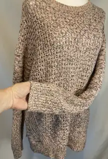 Gap Oversized Sweater Womens L Pink Gray Open Knit Crochet Fisherman Chunky Crew