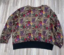 Vintage 80’s Colorful Patterned Blouse with Shoulder Pads, Size Large/XL