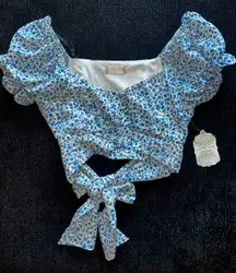 Blue Wrap Floral Top