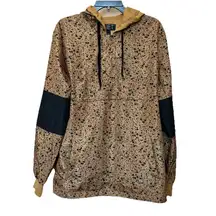 G Net Hooded Windbreaker Womens Lg Pullover 1/4 Zip Blk Tan