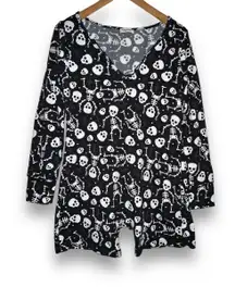 Skelton print long sleeve fleece lounge wear shorts romper