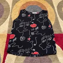 Yan Ni Fashion Black Y2K Style Vintage Sheer Blouse Tank Top Lips Eye Print