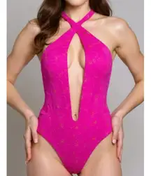 FRANKIES BIKINIS Roma Eyelet One Piece Swim, Magenta, XS