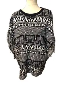 Gianni Bini Black and white fringed oversized poncho style sweater with fringe s