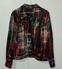 Perceptions Colorful Abstract Button Down Shirt Jacket Women’s Size 16