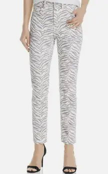 Rebecca Taylor La Vie Zebra Print Jeans Straight Leg High Rise White Gray 28