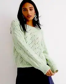 J.Crew Olga Crewneck Wool Pointelle Blend Sweater Size M Light Mint Green