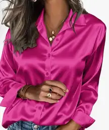 Satin Pink Button-Up Blouse