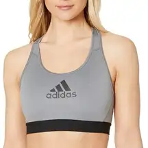 Adidas Medium M Sports Bra Support Bonded Racerback Grey Center Logo Women's