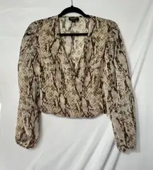 Bardot Women's Brown Snake Print Long Sleeve Sheer Cropped Blouse Size‎ 4