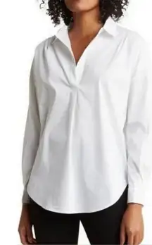 Magaschoni White Long Sleeve Popover Split Neck Tunic Shirt Top Blouse Medium