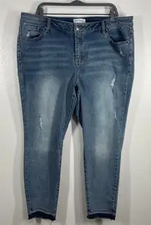Lane‎ Bryant Size 20 Mid Rise Skinny Jeans Blue Distressed Frayed Hem Flex Magic