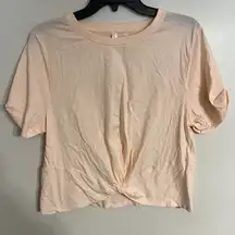 Fabletics 100% Cotton Twist Knot Cropped T-shirt Light Pink Size XL