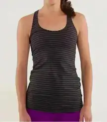 Lululemon Cool Racerback Tank Top Striped Half Micro Macro Black Heathered Sz 4