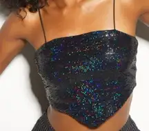 Rue 21 Black Sequined Handkerchief Cropped Top (M)