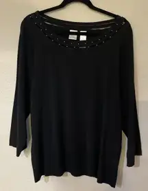 Emma‎ James Womens 3X Black Embellished Sweater Top 3/4 Sleeve Preppy Career