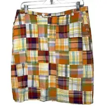 Pendleton Skirt Womens 12 Orange Yellow Madras Plaid Patchwork Pencil Straight