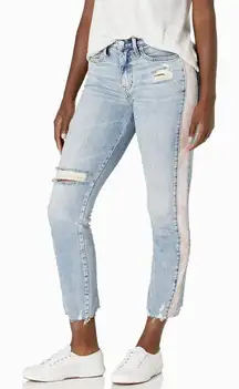 True Religion Starr Jeans Distressed Light Wash Pink Side Stripe Size 25 EUC!!!