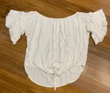 Umgee Womens Off The Shoulder Tie Front Top Ruffle Short Sleeve Linen Size Small