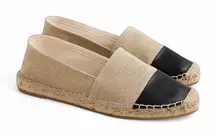 J.Crew Cap‎ Toe Spain Espadrilles Neutral leather/linen Black Size 7.5