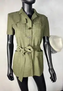 Dressbarn‎ Olive Green Safari Style Short Sleeve Belted Shirt Dress Sz 4