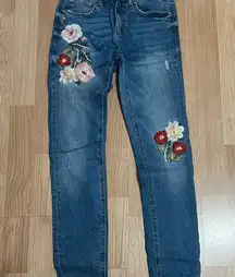 Zara Blue Skinny Jeans with Floral Embroidery