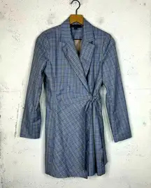 Current Air Anthropologie Mini Wrap Blazer Dress Blue Plaid Small