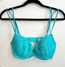Victoria’s Secret PINK Blue Lace Bra‎ 34D Y2K 2000s Coquette Lingerie Sexy