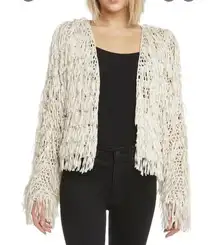 Willow + Clay Fringe Kimono Jacket Sweater NWT in Cream (L)