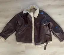 PrettyLittleThing Brown Leather Jacket with Cream Lining