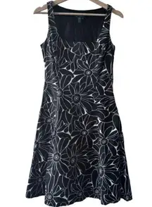 Lauren black and white floral fur and glare dress, size 4