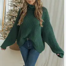 Green Oversized Mock Neck Sweater