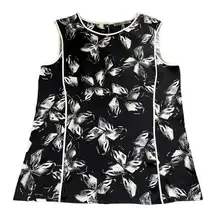 Halston Heritage NWT Silk Blend Sleeveless Blouse Black White Women’s Size Large