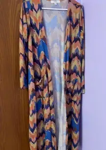 Lularoe Blue/Orange/Yellow Zigzag Patterned Medium Long Sleeved Sarah