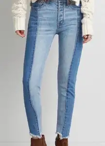 American Eagle Vintage Hi-Rise Two Tone Raw‎ Hem Button Fly Ankle Jeans Size 6