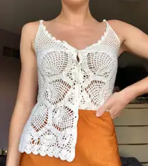 Crocheted Tank Top Button Down Front 